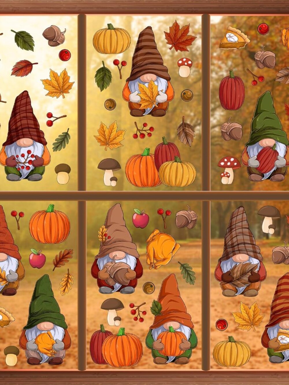 Fall Decor Autumn Window Clings Thanksgiving Decorations Double-Sided Reusable P